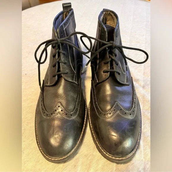 FLORSHEIM Sz 12 Gaffney Black Leather Wingtip Lace Up Ankle  display picture 1